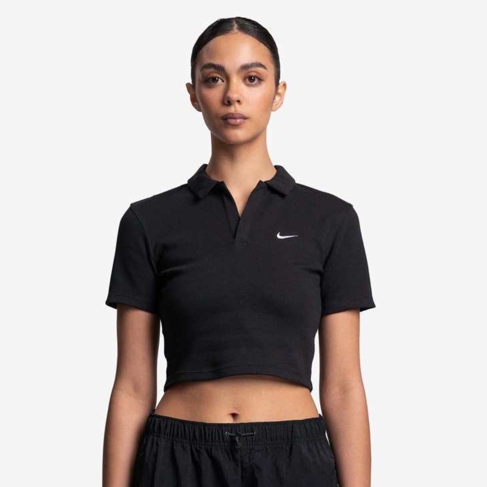 Nike NSW Crop Polo Shirt Baby Tee Short Sleeve Black Medium DV7884-010 Y2K Sport